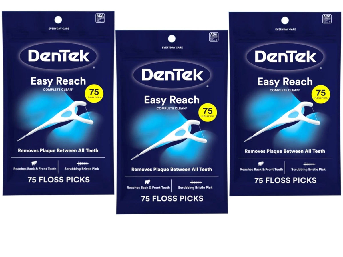 DenTek Easy Reach Complete Clean Floss Picks, with 75 Count (Pack of 3)