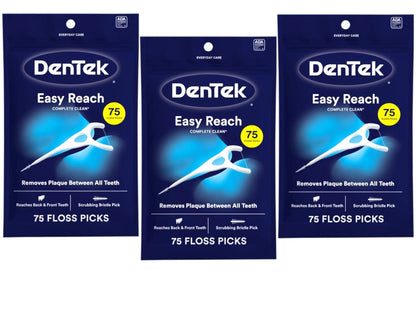 DenTek Easy Reach Complete Clean Floss Picks, with 75 Count (Pack of 3)