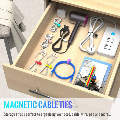 Magnetic Cable Ties 10 PCS Reusable Organizers 10cm x 1.2cm, Multicolor