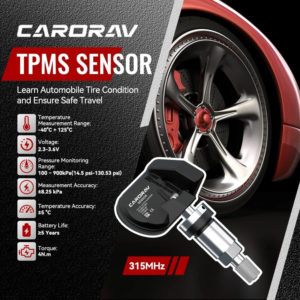 CARORAV TPMS Sensor GM, 4-Pack Tire Pressure Monitoring System 4 PCS, Black