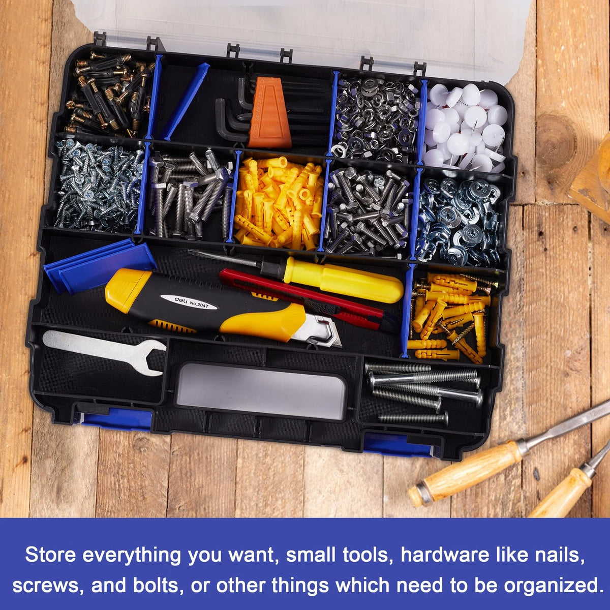 Small Parts Storage Case Tools Box Organizer Double Side 34 1 PACK, Blue
