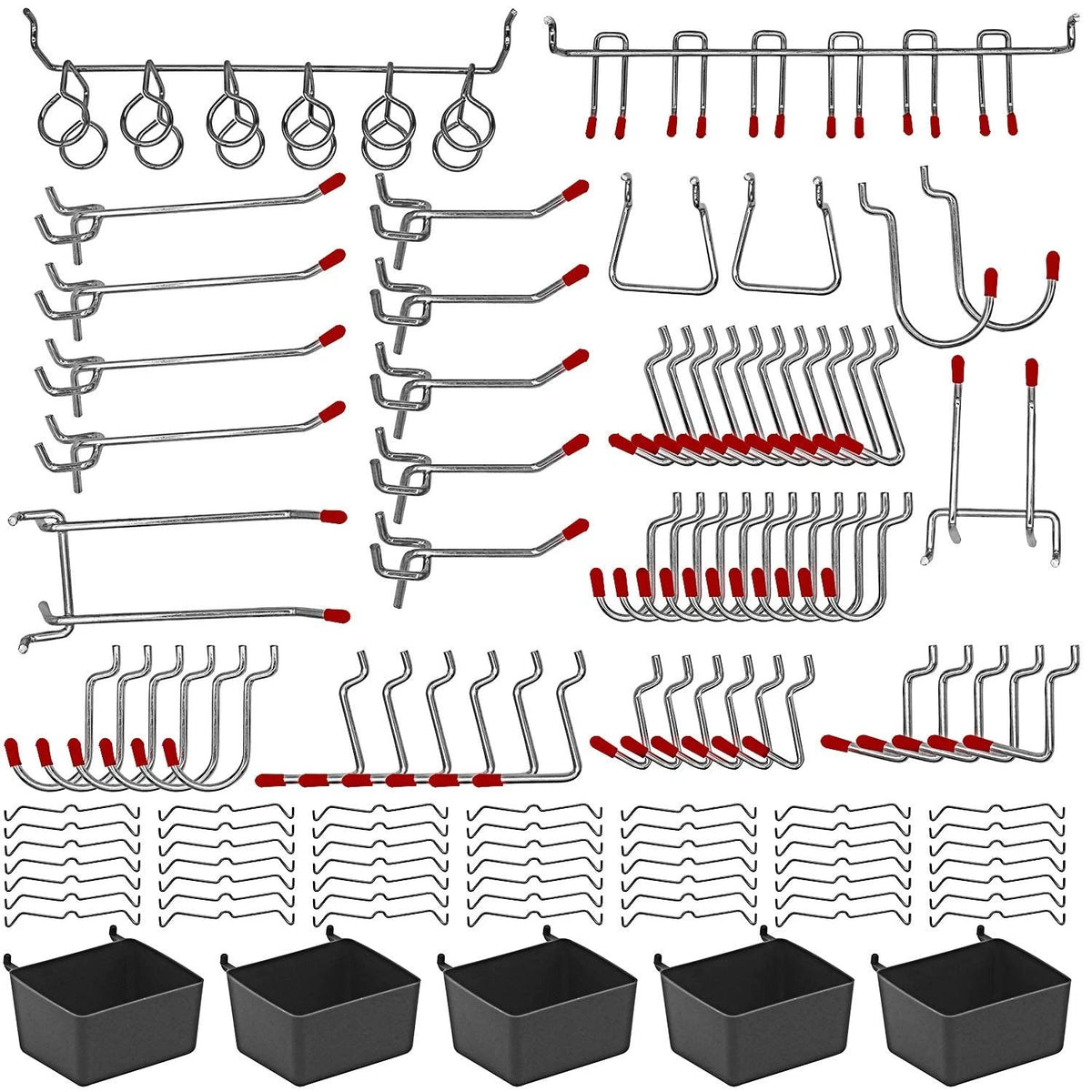 114 pcs Pegboard Hooks Assortment with Metal ['Silver', 'Red', 'Black']
