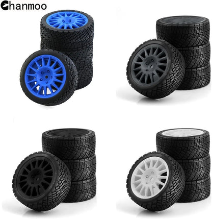 1/10 RC Rally Car Tires 12mm Hex Plastic Wheels Rims & On Road Tyres Black