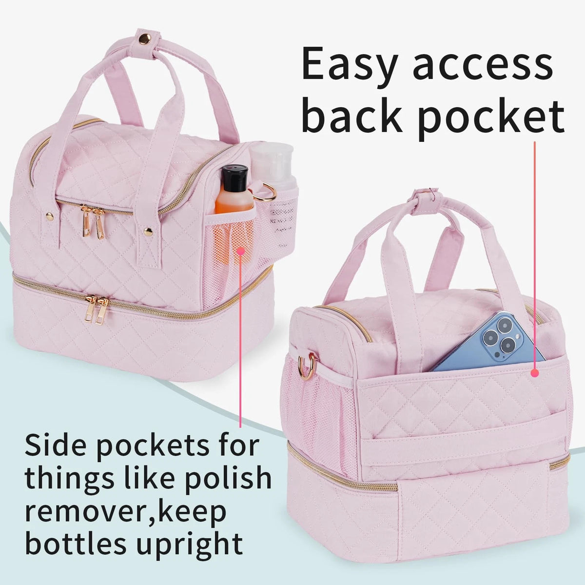 VOFIpremiAm Nail Polish Organizer Case Fits Lamp 30 Bottles, Pale Pink