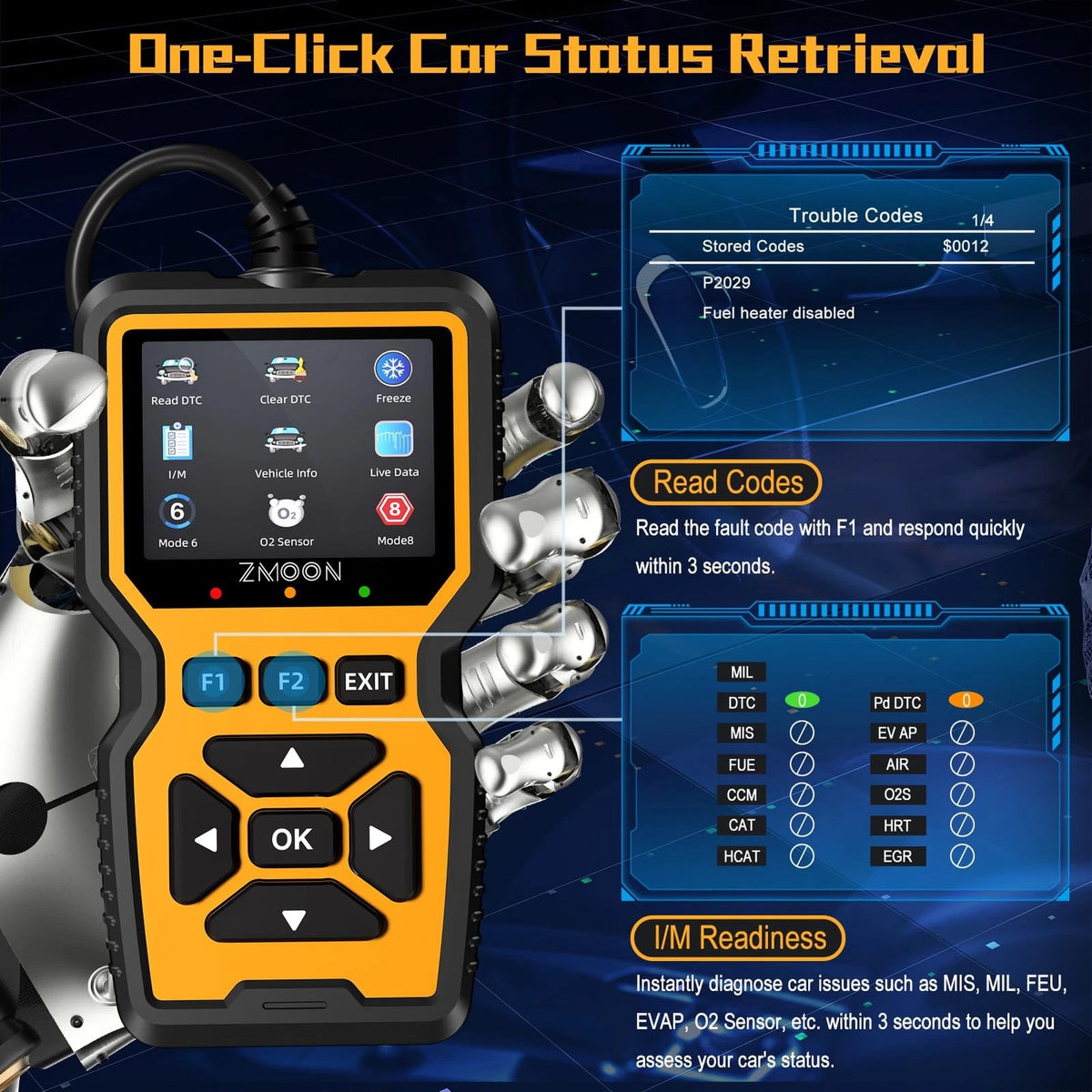 ZMOON ZM201 Professional OBD2 Scanner Diagnostic Tool, Enhanced Check yellow