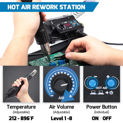 WEP 882D Soldering Iron Station 2-IN-1 SMD Hot Air Rework with 2...