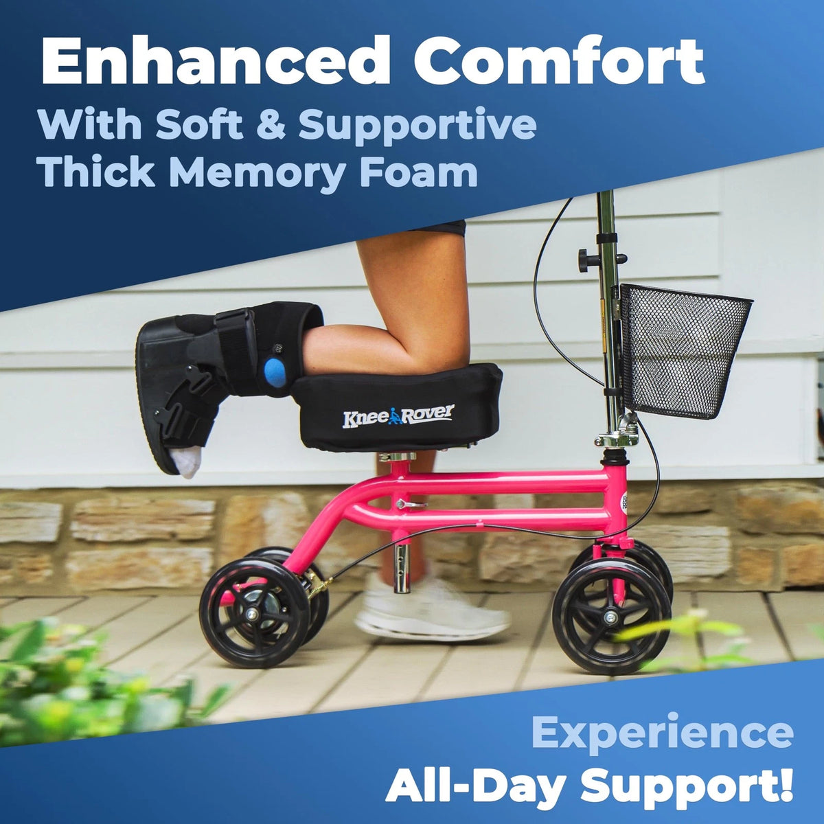 KneeRover Memory Pad Knee Scooter Cover Cushion - 13” x 7” x 4”, Black