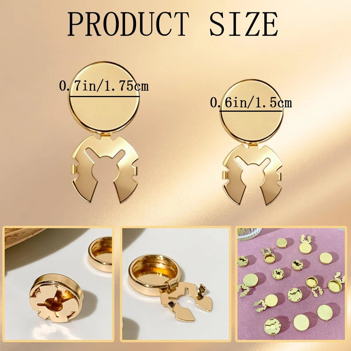 30 PCS Brass Round Cuff Button Covers for Women Men Elegant DIY Small, Gold