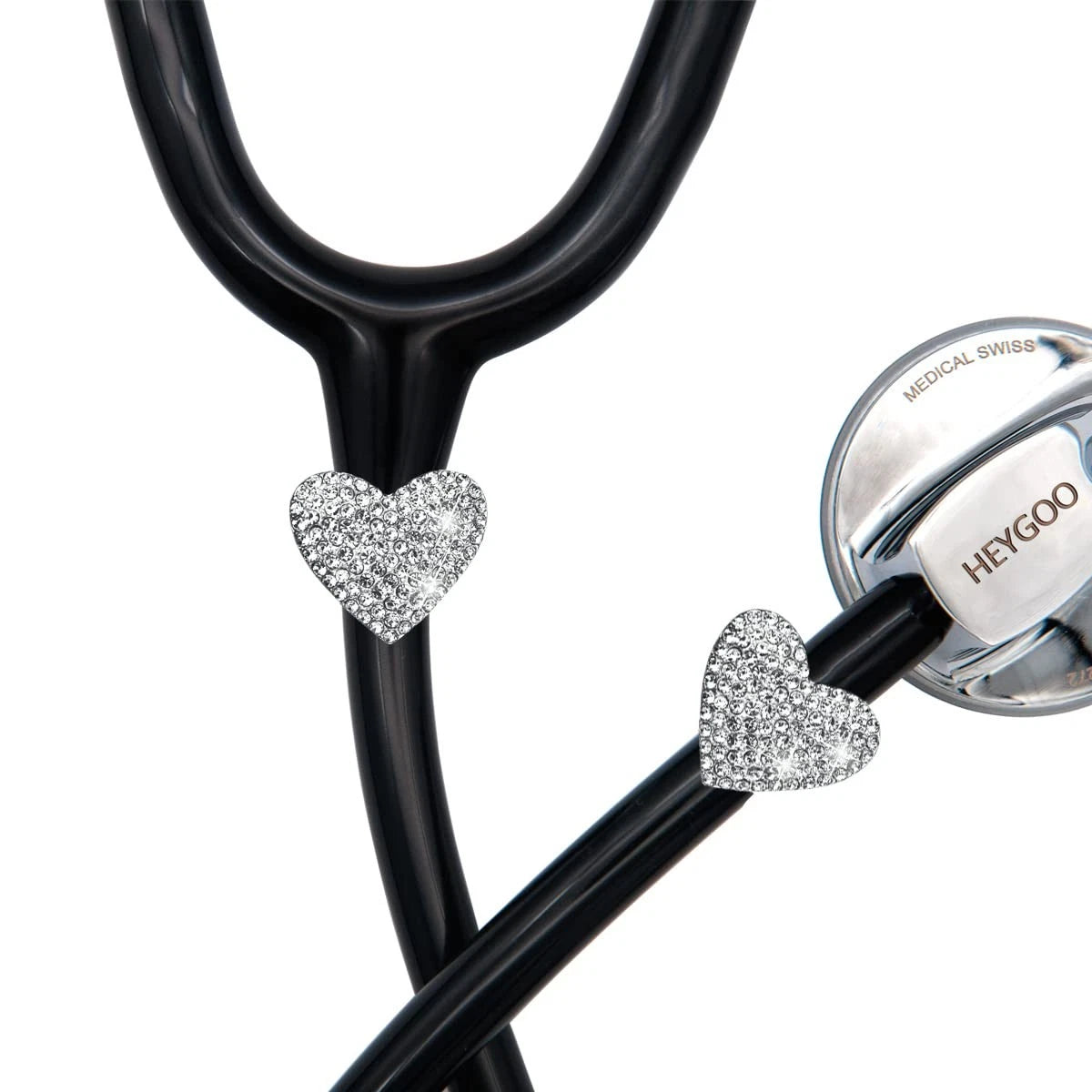2 Pack Spark Bling Love Heart Stethoscope Charms, Custom Silvery
