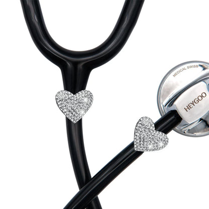 2 Pack Spark Bling Love Heart Stethoscope Charms, Custom Silvery