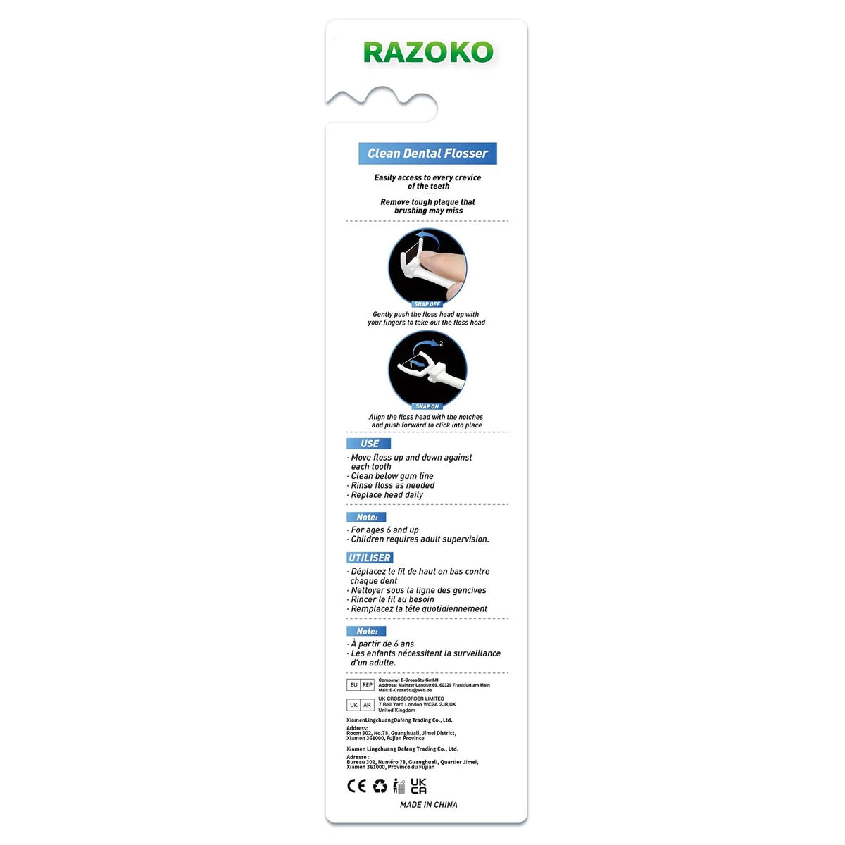 RAZOKO Reusable Dental Flosser Kit, Extra Strong 240 Count (Pack of 1), White