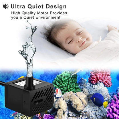 PULACO 2Pcs Mini Fountain Pump (50GPH 3W), Ultra Quiet 50 GPH (2Pcs), Black