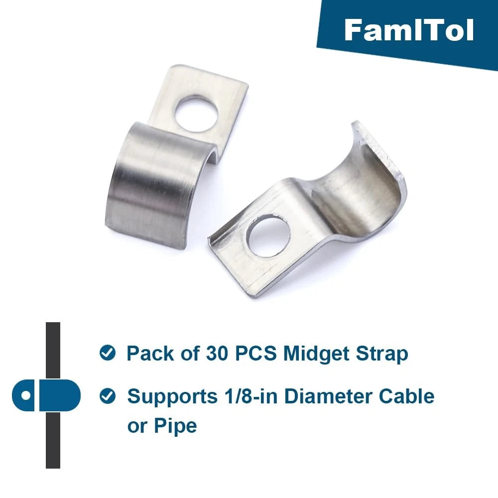 FamlTol One-Hole Mini Unilateral Pipe Clamps, Conduit 1/8"(3mm), Silver