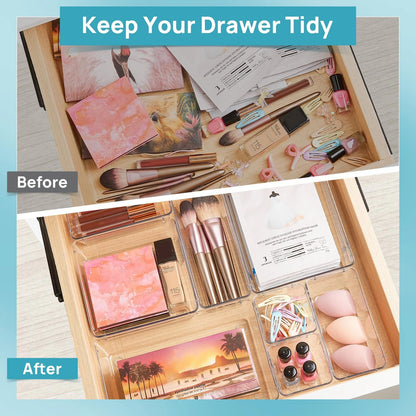 Vtopmart 25 PCS Clear Plastic Drawer Organizers Set, 4-Size Versatile