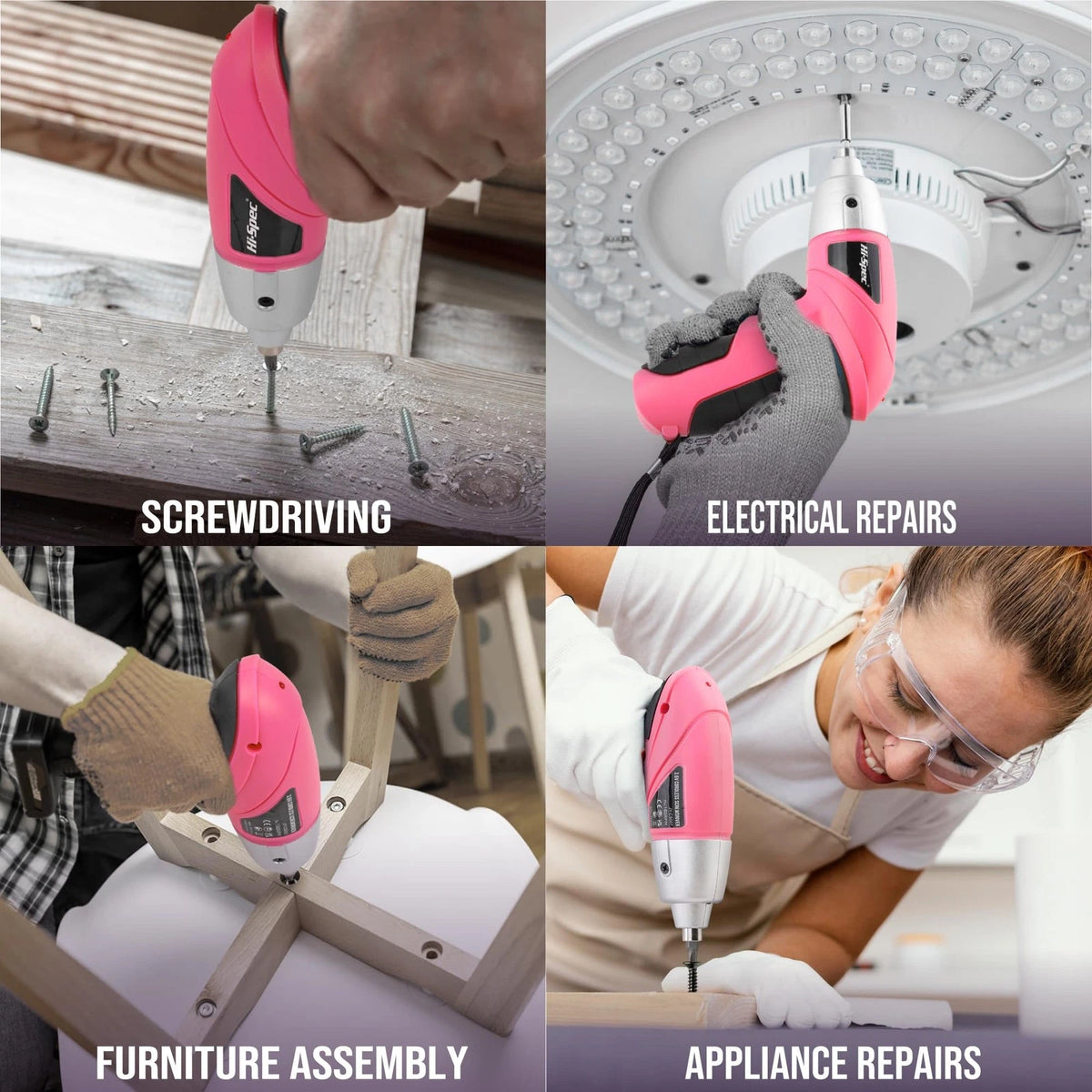 Hi-Spec Cordless Electric Screwdriver, Power Screw Driver 19pc, Light Pink
