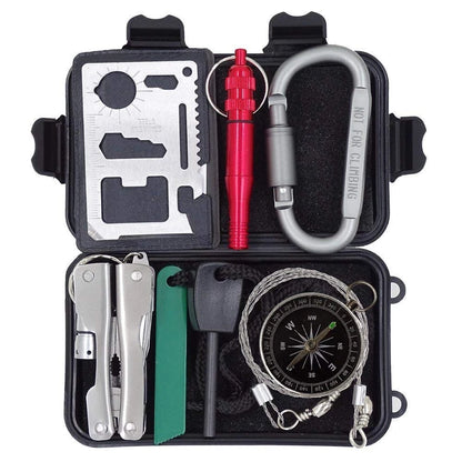 Outdoor Survival Kit 7 in 1,Mini Emergency Gear 8 Piece Set, Black
