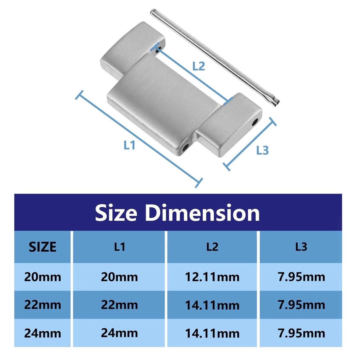 WOCCI 20mm Metal Links for Heavy-duty Watch Band, 316L 20mm, Silver
