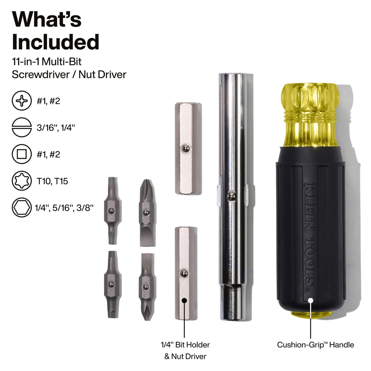 Klein Tools 32500 11-in-1 Screwdriver/Nut Driver Set, 8 Small, Yellow/Black
