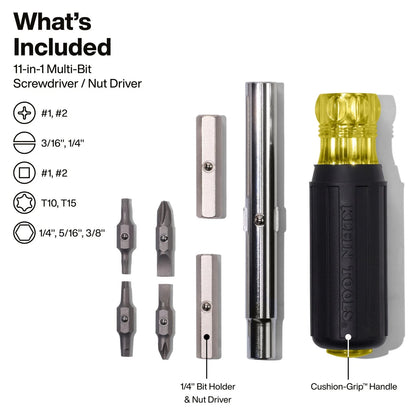 Klein Tools 32500 11-in-1 Screwdriver/Nut Driver Set, 8 Small, Yellow/Black