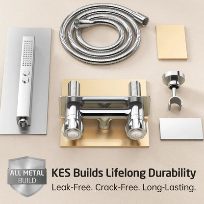 All Metal RV Shower Faucet with Hose and 2 Function Showerhead, KES No Chrome