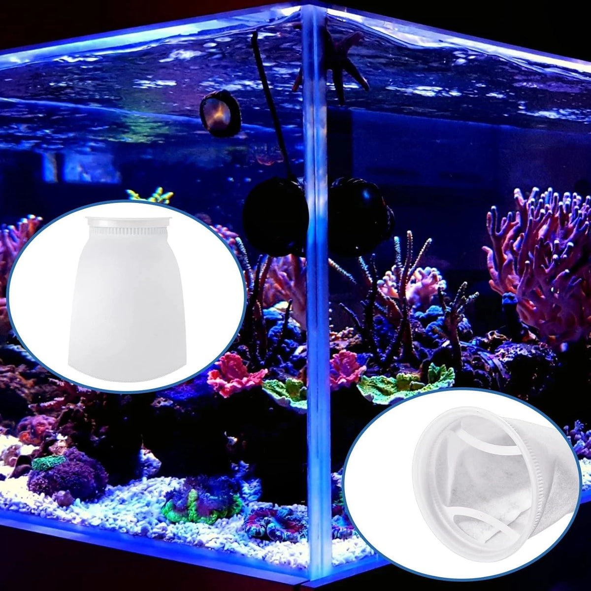 Jecery 16 Pack Ring Filter Socks 200 μm Aquarium 12 × 7 inches, white
