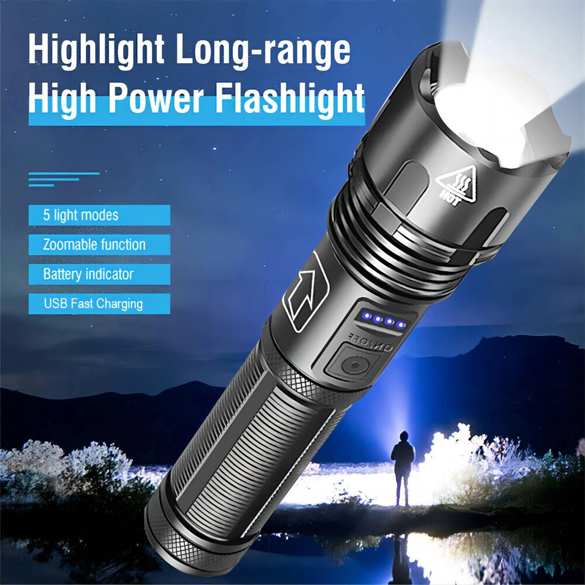 1000 lumens Super Bright LED Flashlight Tactical Rechargeable Waterproof