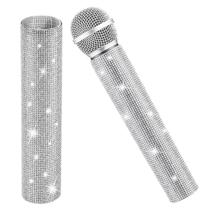 Rhinestone Microphone Sleeve – 18.3 cm (Length) x 3.8 (Diameter), Silver