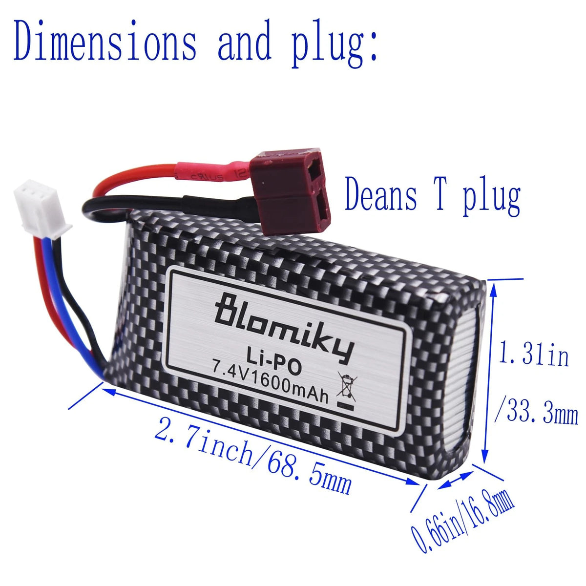 Blomiky 2 Pack 11.84Wh 7.4V 1600mAh Li-po Rechargeable Battery and USB Cable...