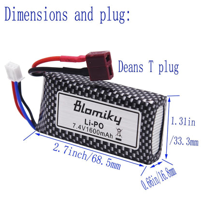 Blomiky 2 Pack 11.84Wh 7.4V 1600mAh Li-po Rechargeable Battery and USB Cable...