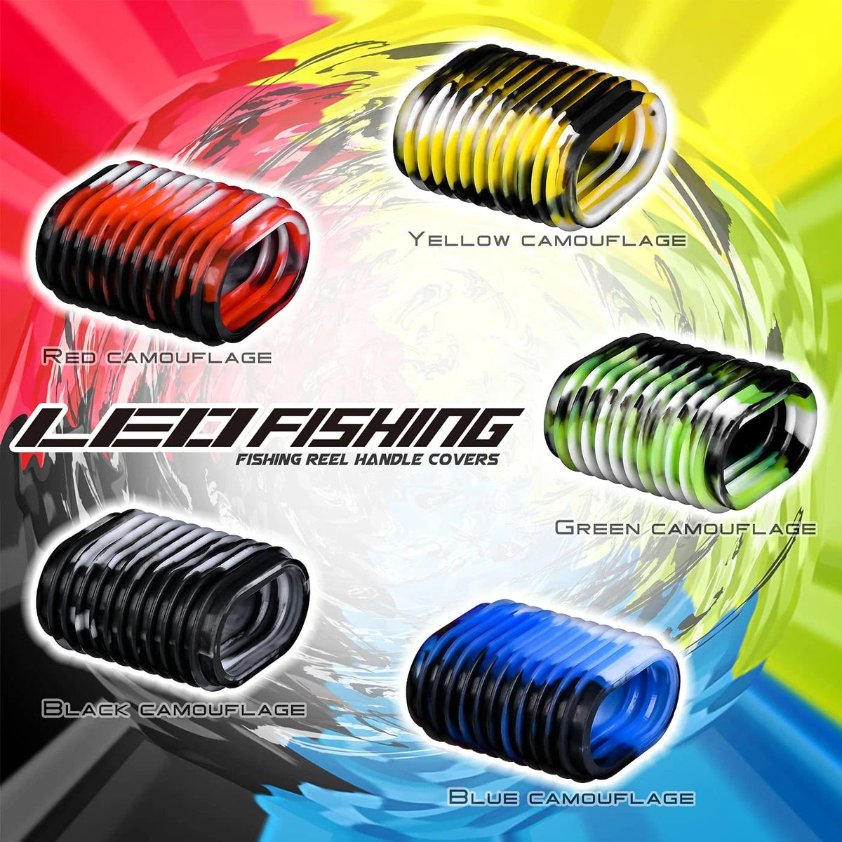 LEO 10pcs Rubber Fishing Reel Handle Grip Cover Non-Slip 5 Mix colors