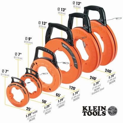 Klein Tools 56331 50-Foot Electrical Fish Tape, Steel One Size, Orange/Black