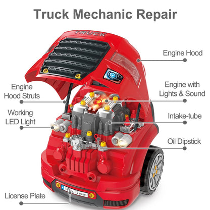 iPlay, iLearn Large Truck Engine Toy, Kids Mechanic Repair Set for big, Red
