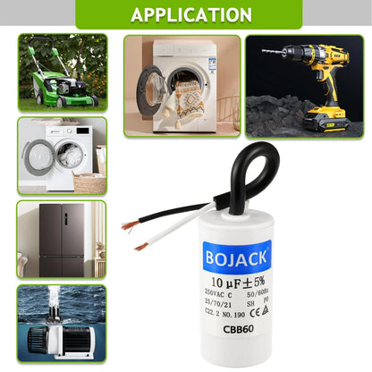 BOJACK Run Capacitor 10 uF MFD 250V AC 10 CBB60 2 Wire 50/60Hz Cylinder...