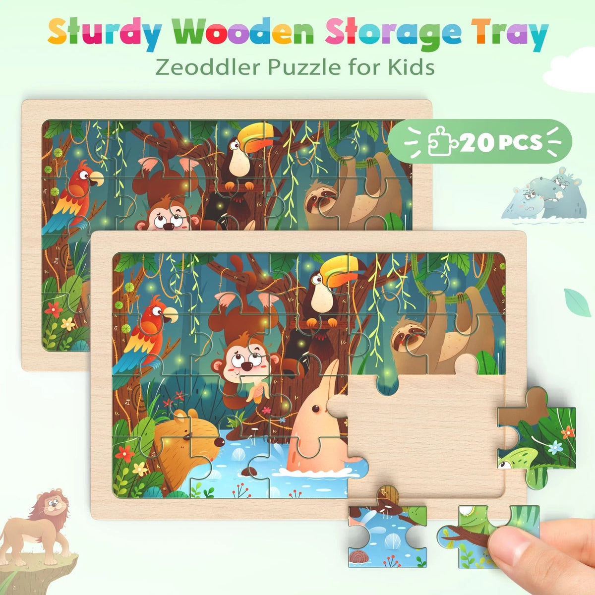 Zeoddler Wooden Puzzles for Toddlers, 4 Pack Animal Jigsaw 11.8 x 8 inches