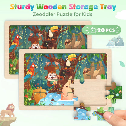 Zeoddler Wooden Puzzles for Toddlers, 4 Pack Animal Jigsaw 11.8 x 8 inches