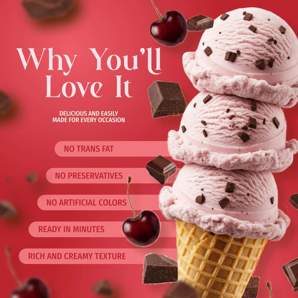 Triple Scoop Cherry Choc Chip Ice Cream Mix, Gourmet, Ready In 5 Min, 2 Pack