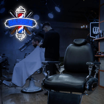 Barber Neon Sign for Shops Hair Salon 13.78x12.99 inches, Blue,