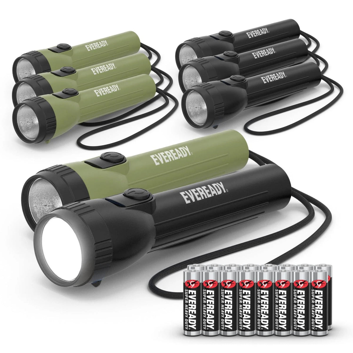Eveready LED Flashlight (8-Pack) Bright Reliable 8 Pack, Forest Green/Black