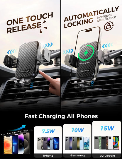 CHGeek Wireless Car Charger with Phone Holder Mount, 15W Fast Normal, Black