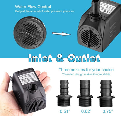 400GPH Ultra Quiet 1500L/H 25W Submersible Water Pump with 400GPH, Black
