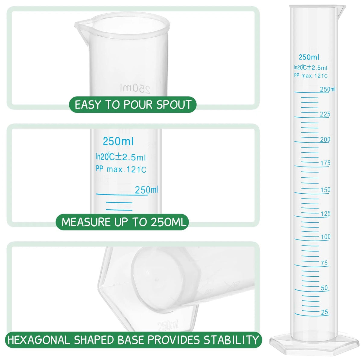 Affrolling 2 Pack 250ml Plastic Graduated Cylinder Hydrometer Test Tube...