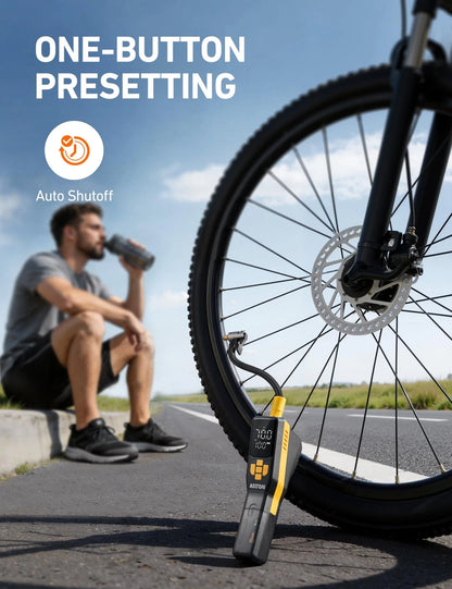 AstroAI 150PSI Electric Bike Pump with Gague, 30s Portable, Black and Yellow