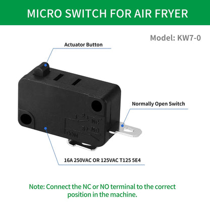 Qtcial 2-Pack KW7-0 Micro Switch for Air Fryer Repair standard size, black