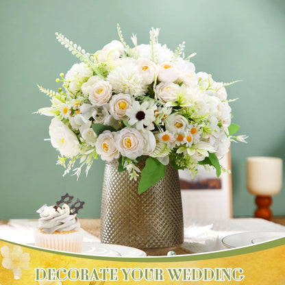 Tigeen 6 Bundles Artificial Bouquet Flowers Peonies Faux White