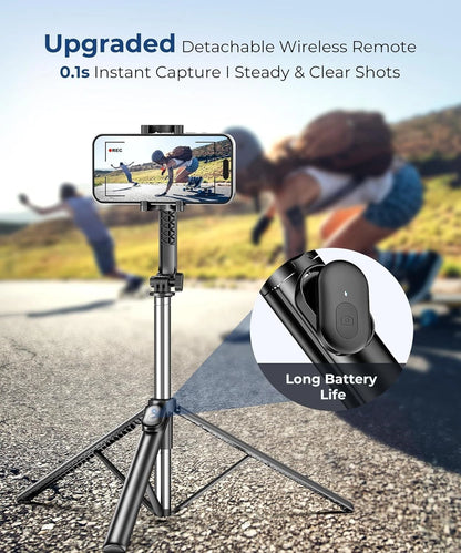 Fuloview 67” Selfie Stick Tripod for iPhone, Lightweight Travel Phone Black