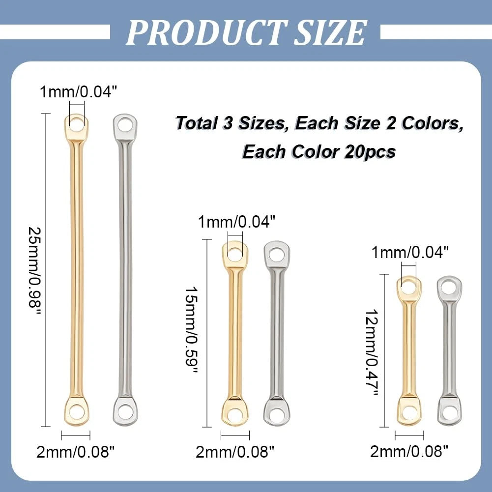 PH PandaHall 120pcs Earring Links Connectors 3 Golden & Stainless Steel Color