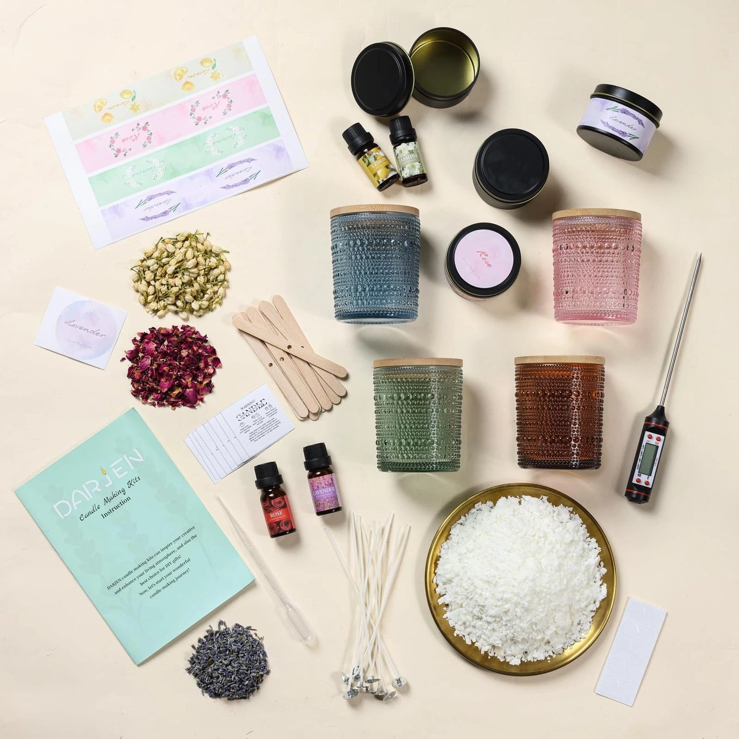 DARJEN Candle Making Kits for Adults - 2.5LB, Amber+Pink+Blue+Green