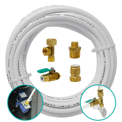 Metpure Ice Maker Fridge Install Kit - 3/8" Valve & Supply Line, brass, white