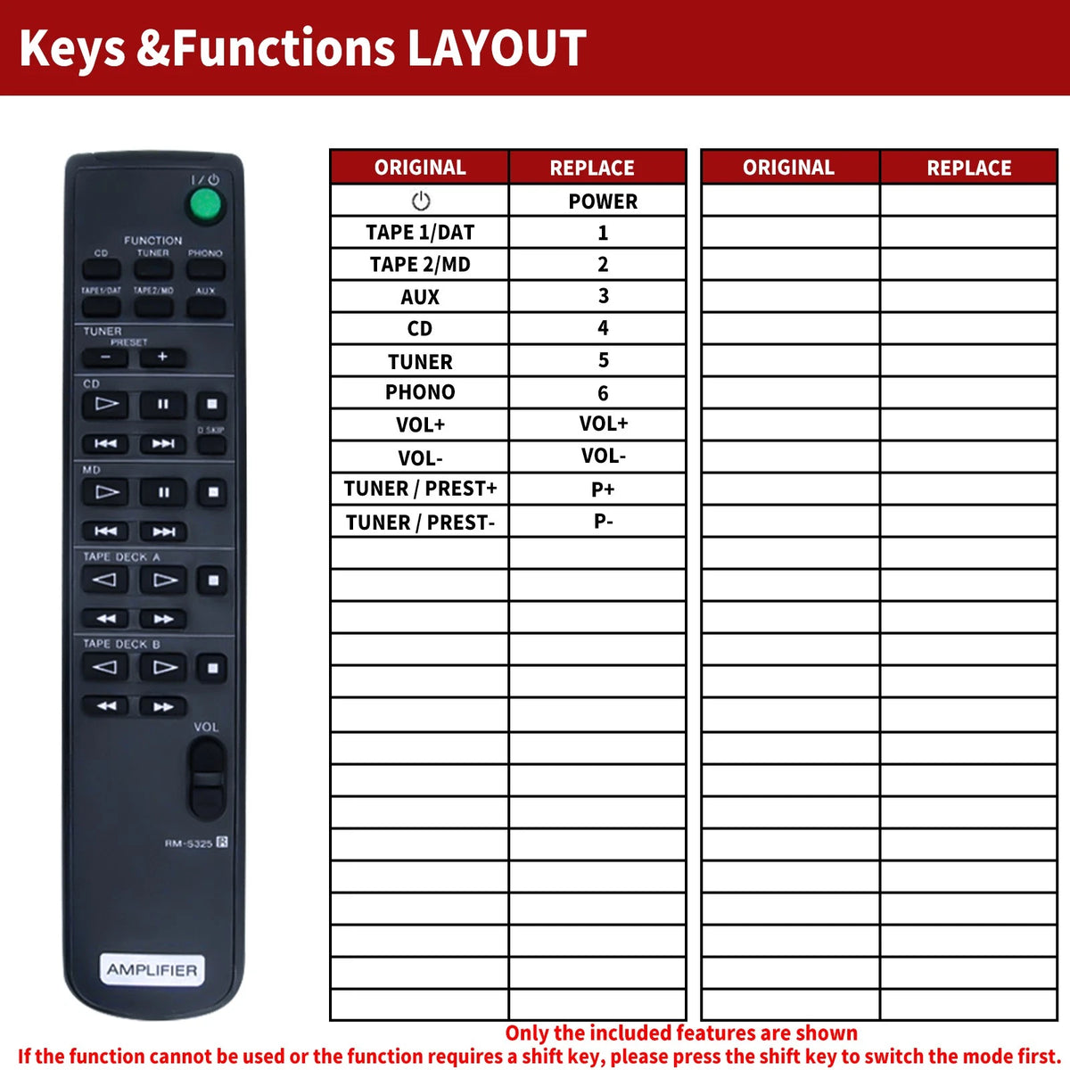 RM-S325 Remote Control For Sony TA-E90ES, TA-F117R, TA-F317,TA-F444ES