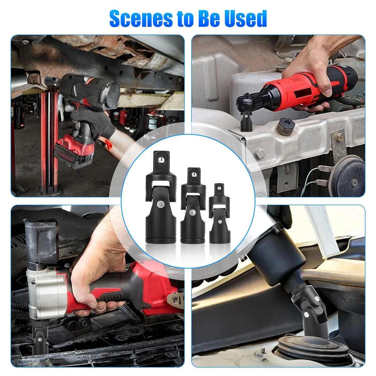 3Pack 1/4" 3/8" 1/2" Drive Swivel Impact Universal Joint Socket Set Adapter Tool